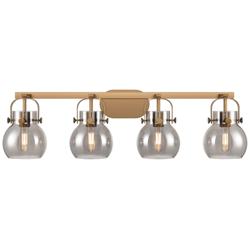 Pilaster II Sphere 36.5"W 4 Light Brushed Brass Bath Light w/ Smoke Sh