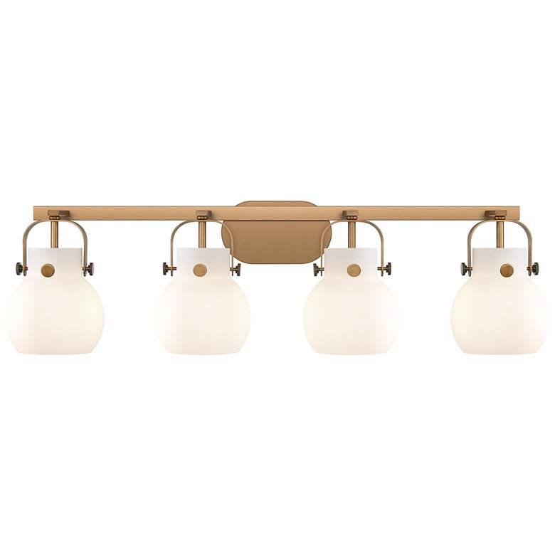 Image 1 Pilaster II Sphere 36.5"W 4 Light Brushed Brass Bath Light w/ White Sh