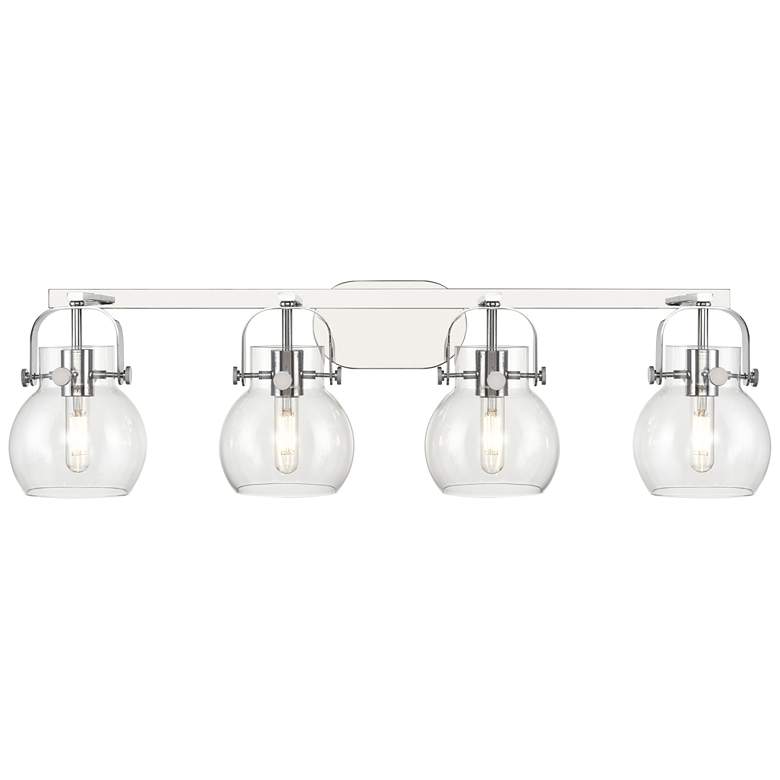 Image 1 Pilaster II Sphere 36.5"W 4 Light Polished Chrome Bath Light w/ Clear