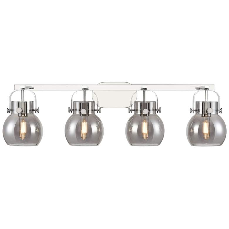 Image 1 Pilaster II Sphere 36.5"W 4 Light Polished Chrome Bath Light w/ Smoke