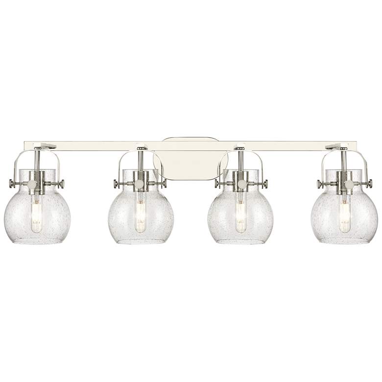 Image 1 Pilaster II Sphere 36.5"W 4 Light Polished Nickel Bath Light w/ Seedy