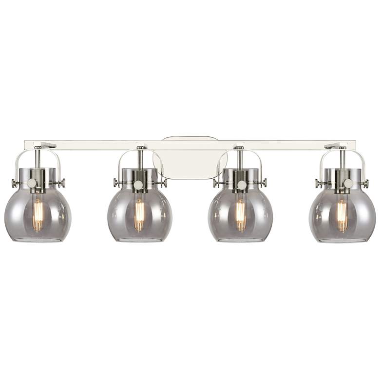 Image 1 Pilaster II Sphere 36.5"W 4 Light Polished Nickel Bath Light w/ Smoke