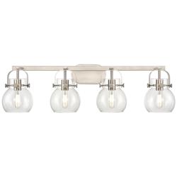 Pilaster II Sphere 36.5"W 4 Light Satin Nickel Bath Light w/ Clear Sha
