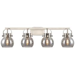 Pilaster II Sphere 36.5"W 4 Light Satin Nickel Bath Light w/ Smoke Sha
