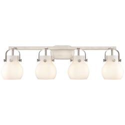 Pilaster II Sphere 36.5"W 4 Light Satin Nickel Bath Light w/ White Sha
