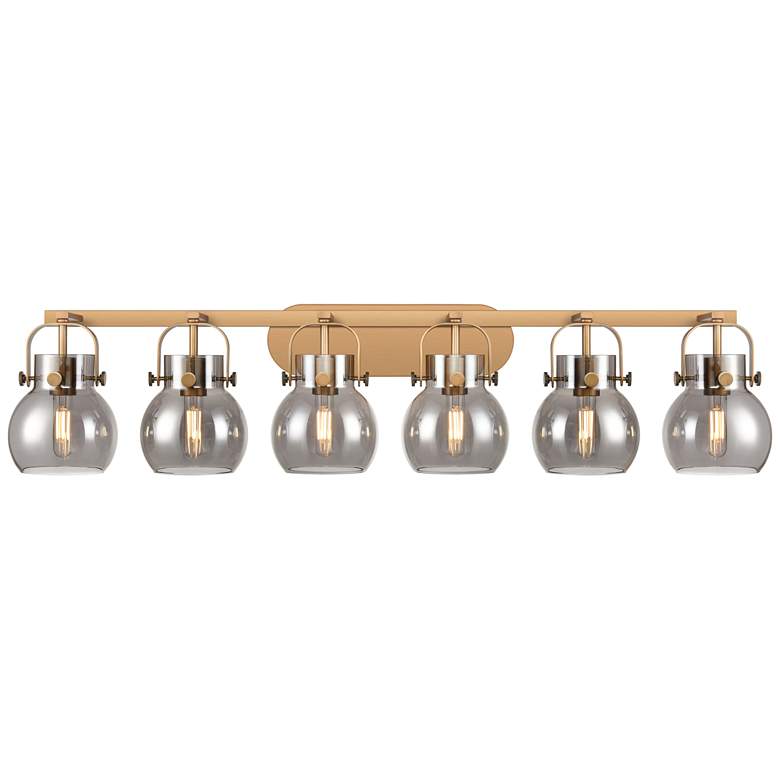 Image 1 Pilaster II Sphere 45.5" W 6 Light Brushed Brass Bath Light w/ Smoke S