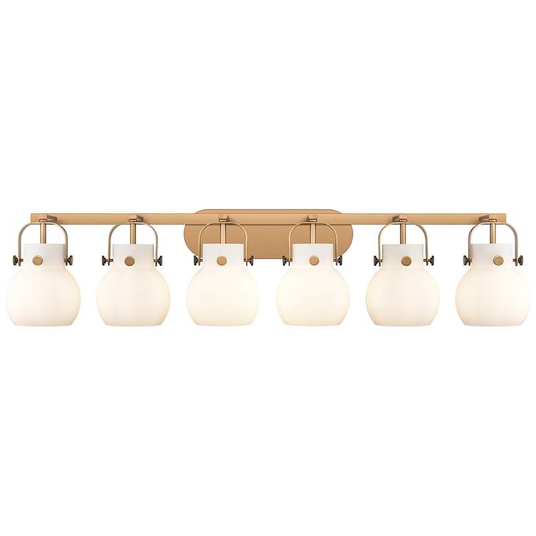 Image 1 Pilaster II Sphere 45.5" W 6 Light Brushed Brass Bath Light w/ White S