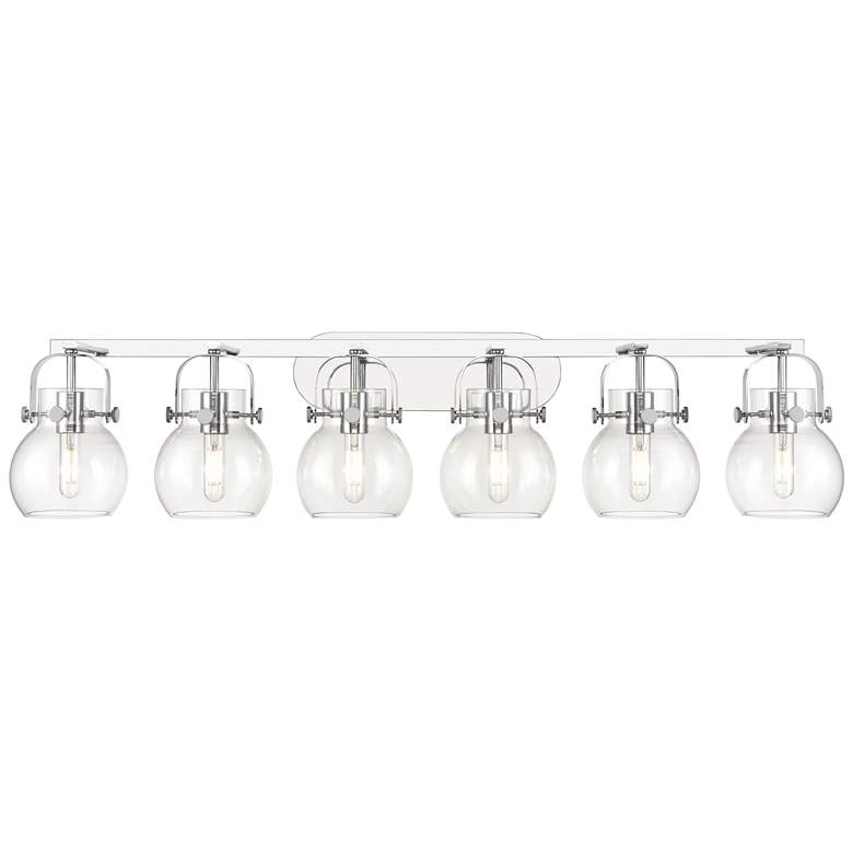 Image 1 Pilaster II Sphere 45.5" Wide 6 Light Chrome Bath Light w/ Clear Shade
