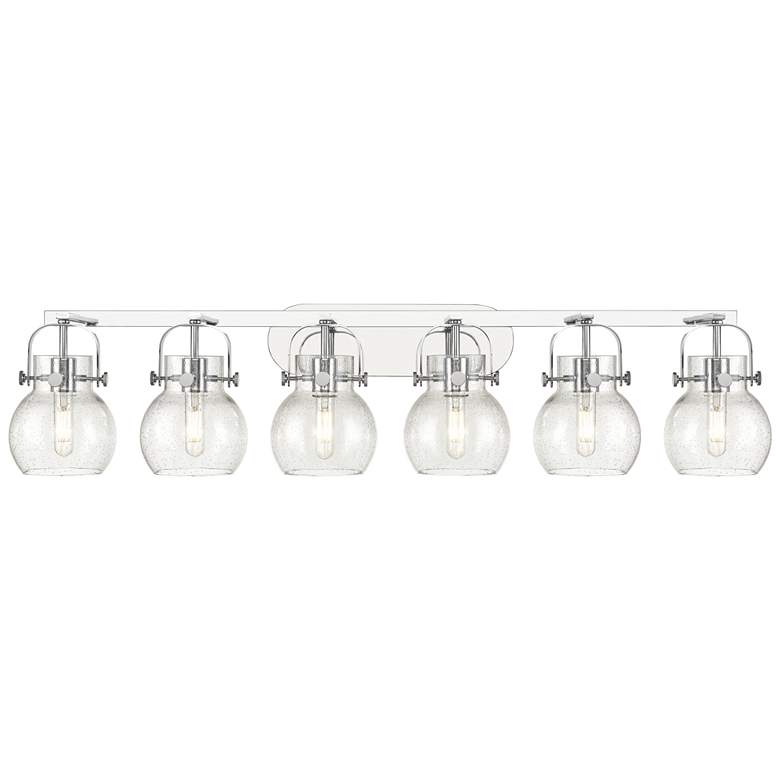 Image 1 Pilaster II Sphere 45.5" Wide 6 Light Chrome Bath Light w/ Seedy Shade