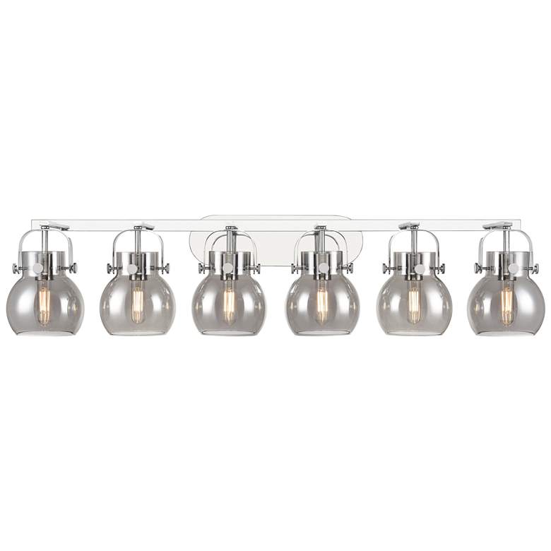 Image 1 Pilaster II Sphere 45.5" Wide 6 Light Chrome Bath Light w/ Smoke Shade