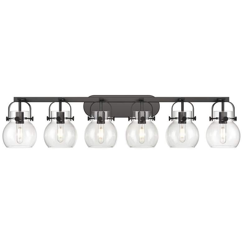 Image 1 Pilaster II Sphere 45.5" Wide 6 Light Matte Black Bath Light w/ Clear