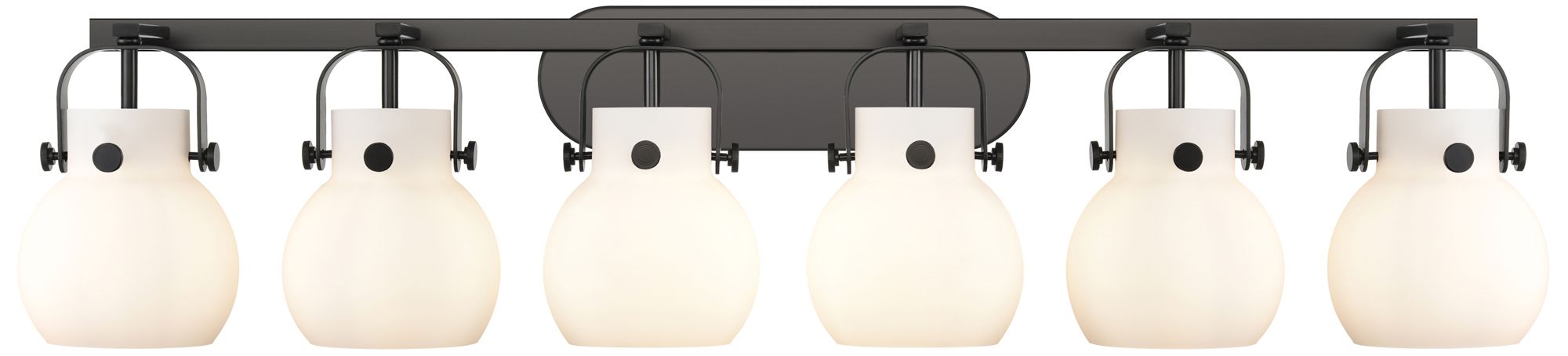 Pilaster II Sphere 45.5"W 6 Light Black Bath Light w/ White Shade