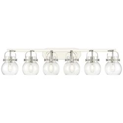 Pilaster II Sphere 45.5"W 6 Light Polished Nickel Bath Light w/ Clear