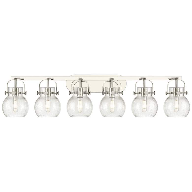 Image 1 Pilaster II Sphere 45.5"W 6 Light Polished Nickel Bath Light w/ Seedy