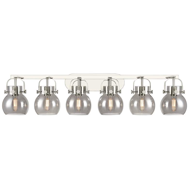 Image 1 Pilaster II Sphere 45.5"W 6 Light Polished Nickel Bath Light w/ Smoke