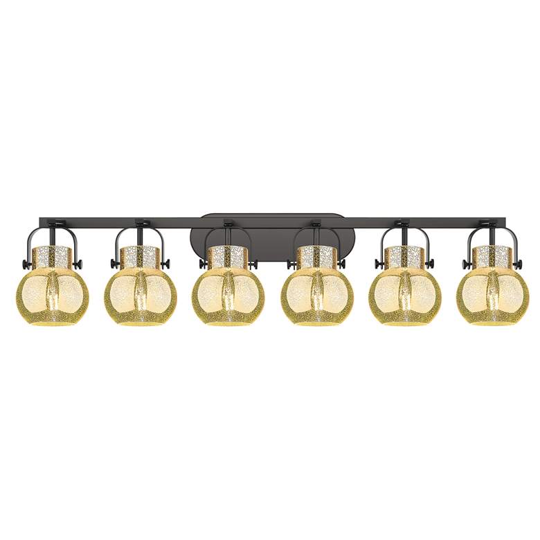 Image 1 Pilaster II Sphere 45.5"W 6 Light Black Bath Light w/ Mercury Shade