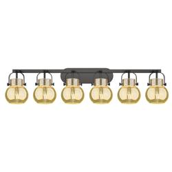Pilaster II Sphere 45.5"W 6 Light Black Bath Light w/ Mercury Shade