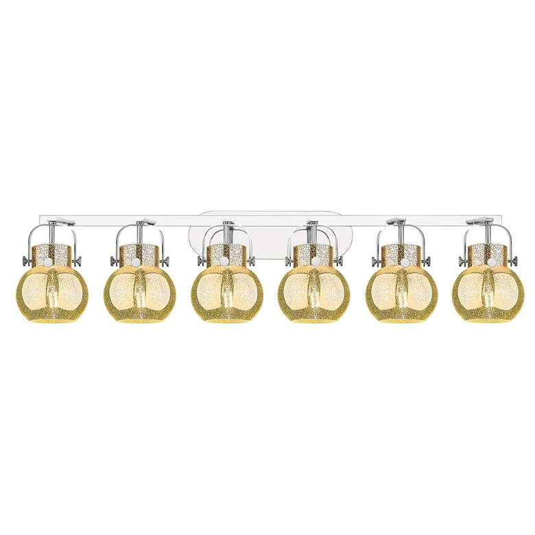 Image 1 Pilaster II Sphere 45.5"W 6 Light Chrome Bath Light w/ Mercury Shade