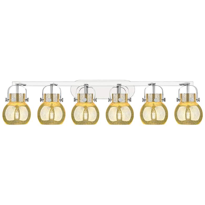 Image 1 Pilaster II Sphere 46"W 6 Light Nickel Wall Bath Light w/ Mercury Shade