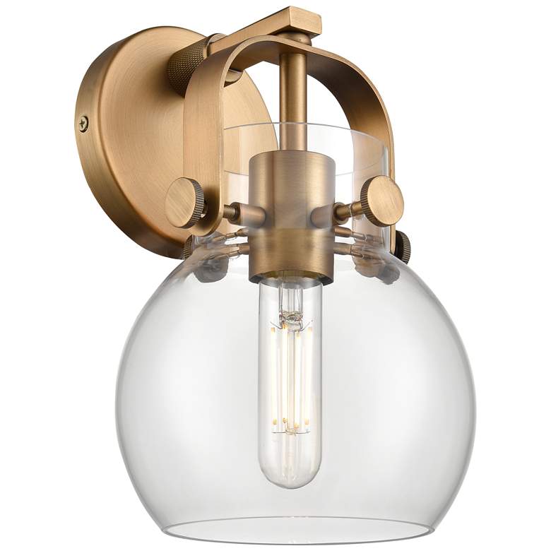 Image 1 Pilaster II Sphere 9.75" High Brushed Brass Sconce With Clear Shade