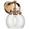 Pilaster II Sphere 9.75" High Brushed Brass Sconce With Clear Shade