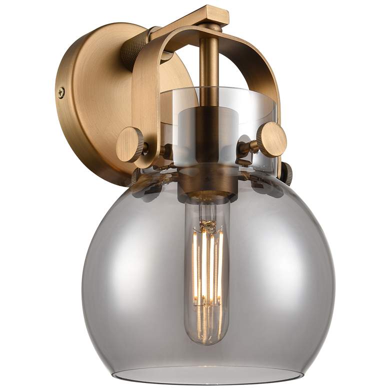 Image 1 Pilaster II Sphere 9.75" High Brushed Brass Sconce With Smoke Shade