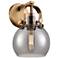 Pilaster II Sphere 9.75" High Brushed Brass Sconce With Smoke Shade