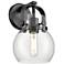 Pilaster II Sphere 9.75" High Matte Black Sconce With Clear Shade