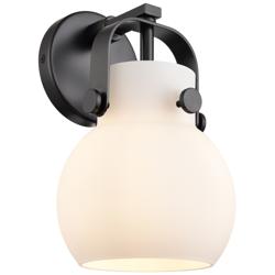 Pilaster II Sphere 9.75" High Matte Black Sconce With Matte White Shad