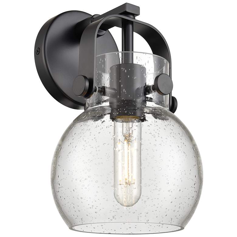 Image 1 Pilaster II Sphere 9.75" High Matte Black Sconce With Seedy Shade