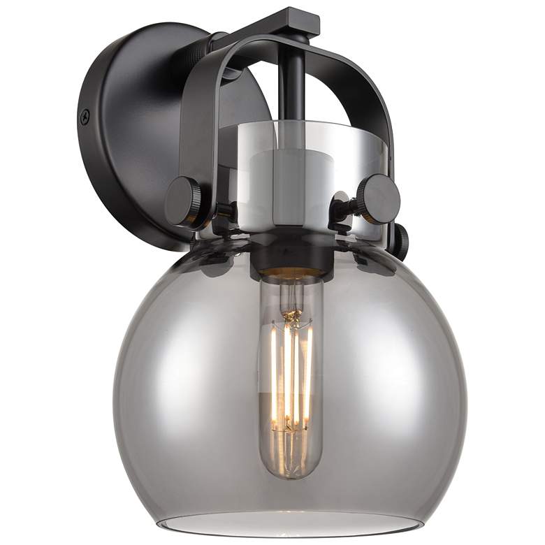 Image 1 Pilaster II Sphere 9.75" High Matte Black Sconce With Smoke Shade