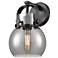 Pilaster II Sphere 9.75" High Matte Black Sconce With Smoke Shade