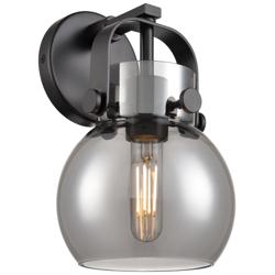 Pilaster II Sphere 9.75&quot; High Matte Black Sconce With Smoke Shade