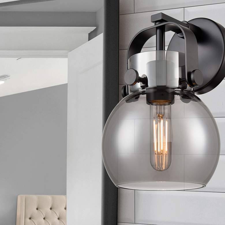 Image 3 Pilaster II Sphere 9.75" High Matte Black Sconce With Smoke Shade more views