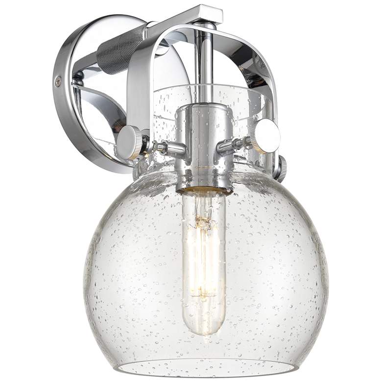 Image 1 Pilaster II Sphere 9.75" High Polished Chrome Sconce With Seedy Shade