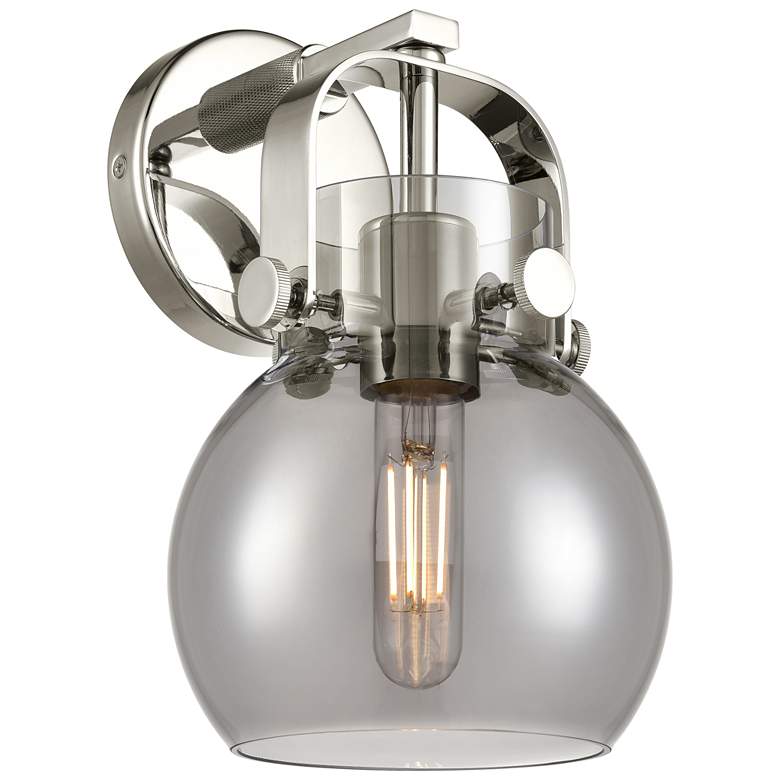 Image 1 Pilaster II Sphere 9.75" High Polished Nickel Sconce w/ Plated Smoke S