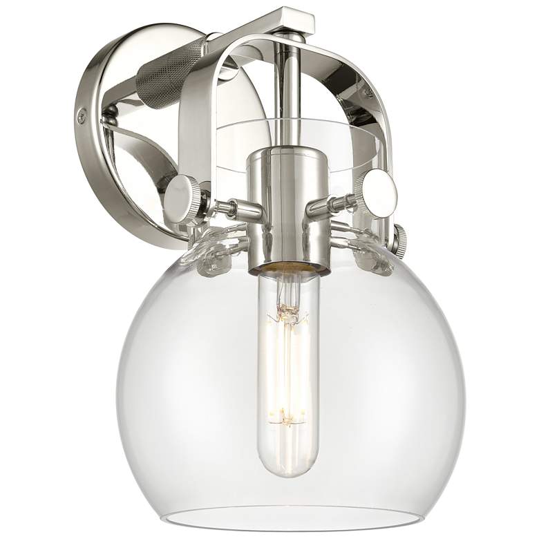 Image 1 Pilaster II Sphere 9.75" High Polished Nickel Sconce With Clear Glass