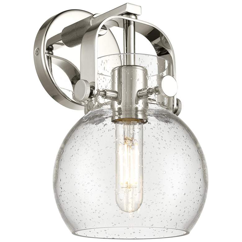 Image 1 Pilaster II Sphere 9.75" High Polished Nickel Sconce With Seedy Glass