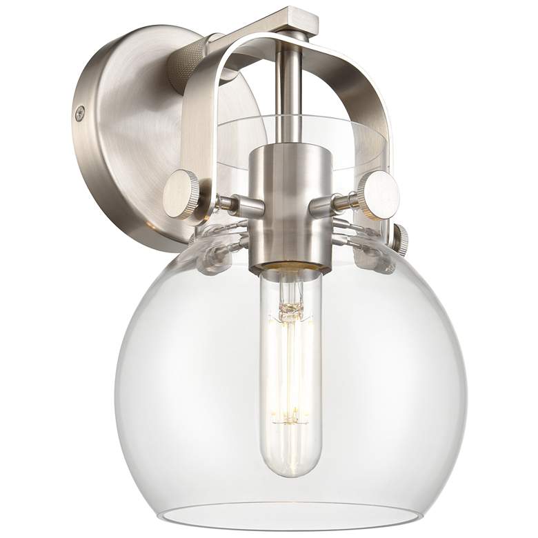 Image 1 Pilaster II Sphere 9.75" High Satin Nickel Sconce With Clear Shade