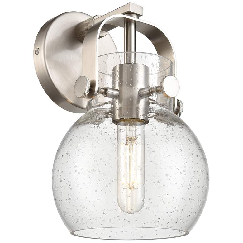 Image 1 Pilaster II Sphere 9.75" High Satin Nickel Sconce With Seedy Shade