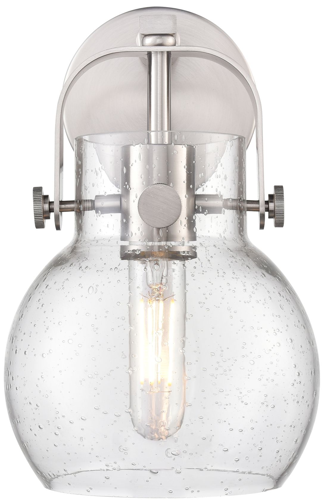 Image 2 Pilaster II Sphere 9.75" High Satin Nickel Sconce With Seedy Shade more views