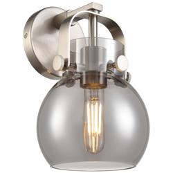 Pilaster II Sphere 9.75&quot; High Satin Nickel Sconce With Smoke Shade