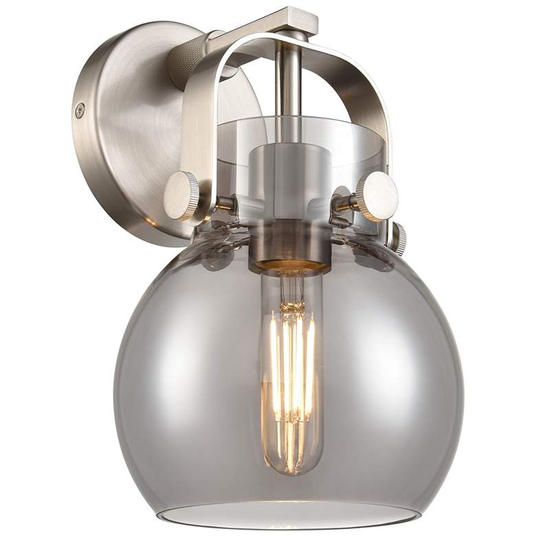 Image 1 Pilaster II Sphere 9.75" High Satin Nickel Sconce With Smoke Shade