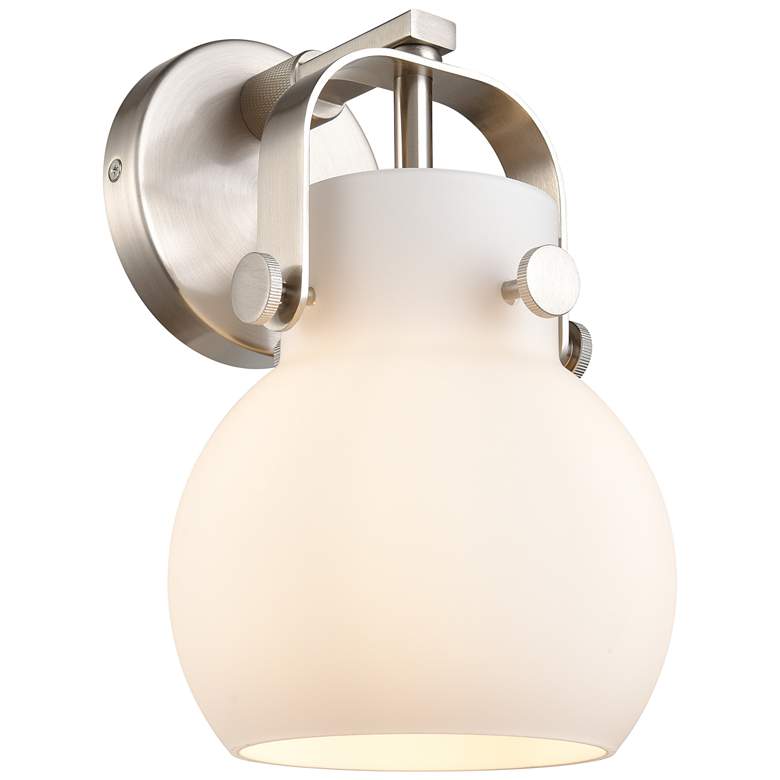 Image 1 Pilaster II Sphere 9.75" High Satin Nickel Sconce With White Shade