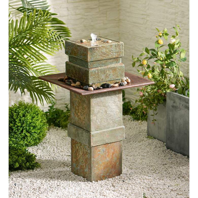 Image 1 Pilaster Post 33" High Slate Indoor-Outdoor Bubbler Fountain