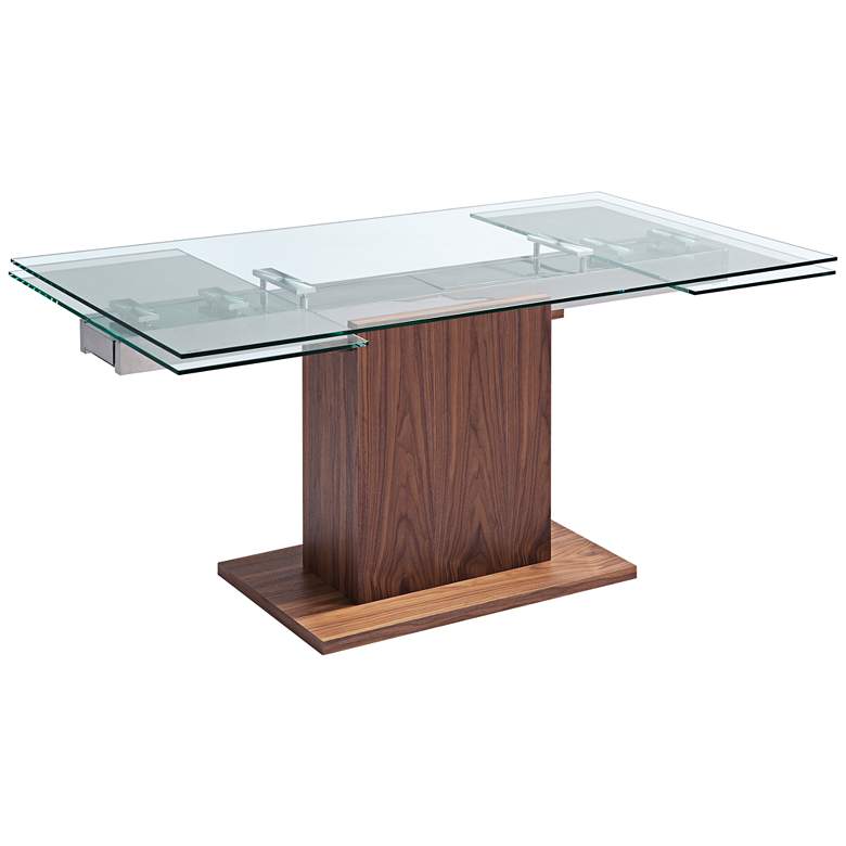 Image 1 Pilastro Clear Glass Top and Walnut Extendable Dining Table