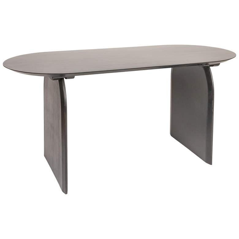 Image 1 Pill-Shaped Acacia Wood Dining Table with Half-Moon Base in Black Finish