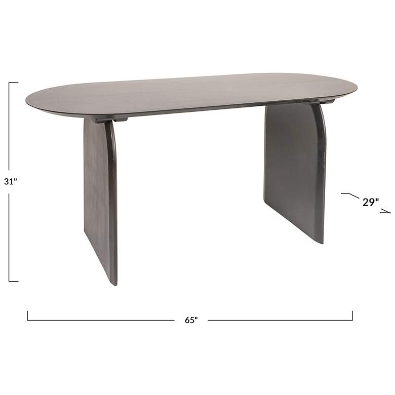 Image 3 Pill-Shaped Acacia Wood Dining Table with Half-Moon Base in Black Finish more views