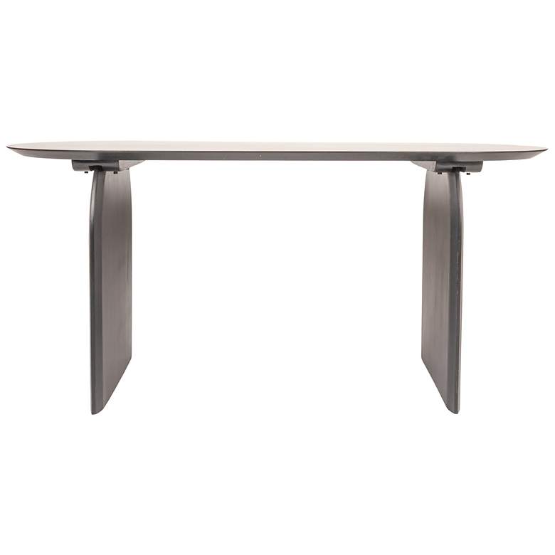 Image 6 Pill-Shaped Acacia Wood Dining Table with Half-Moon Base in Black Finish more views