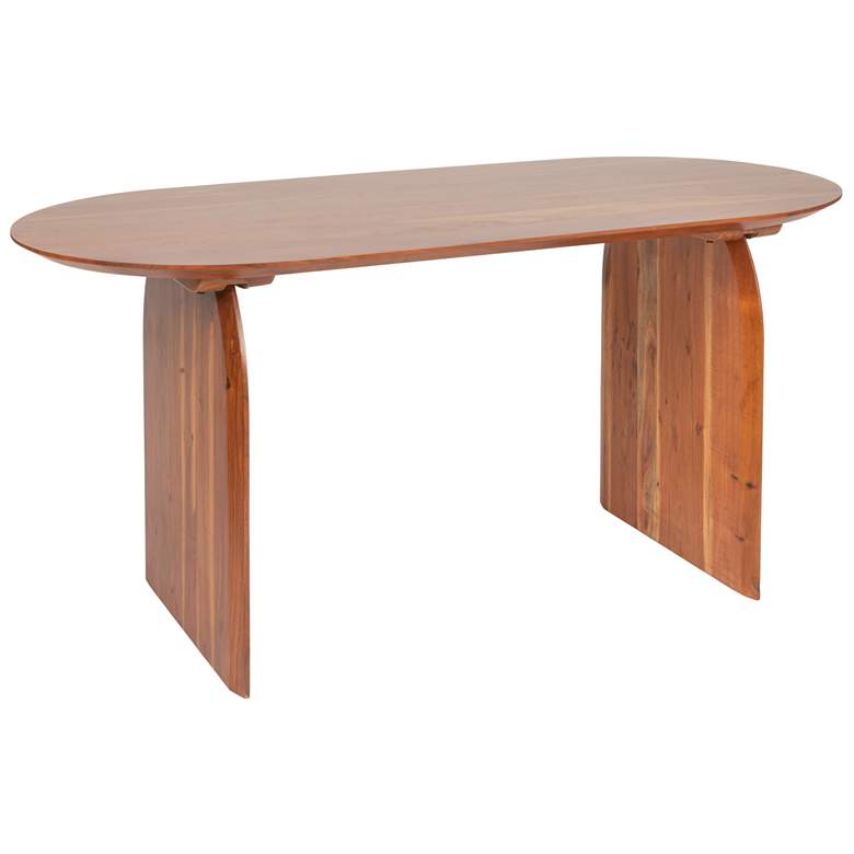 Image 2 Pill-Shaped Acacia Wood Dining Table with Half-Moon Base in Natural Finish